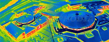 vue aérienne thermographie infrarouge sur un bâtiment